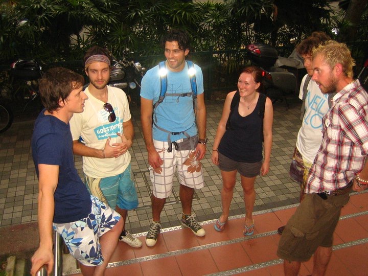 David Simpson with four guys and a girl in Singapore. Leaving for my second solo adventure