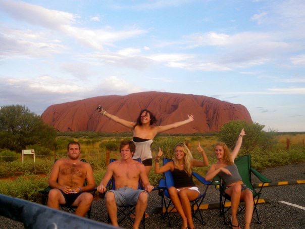 David Simpson and the gang near Ayer's Rock in Australia. Rescued in the middle of the desert
