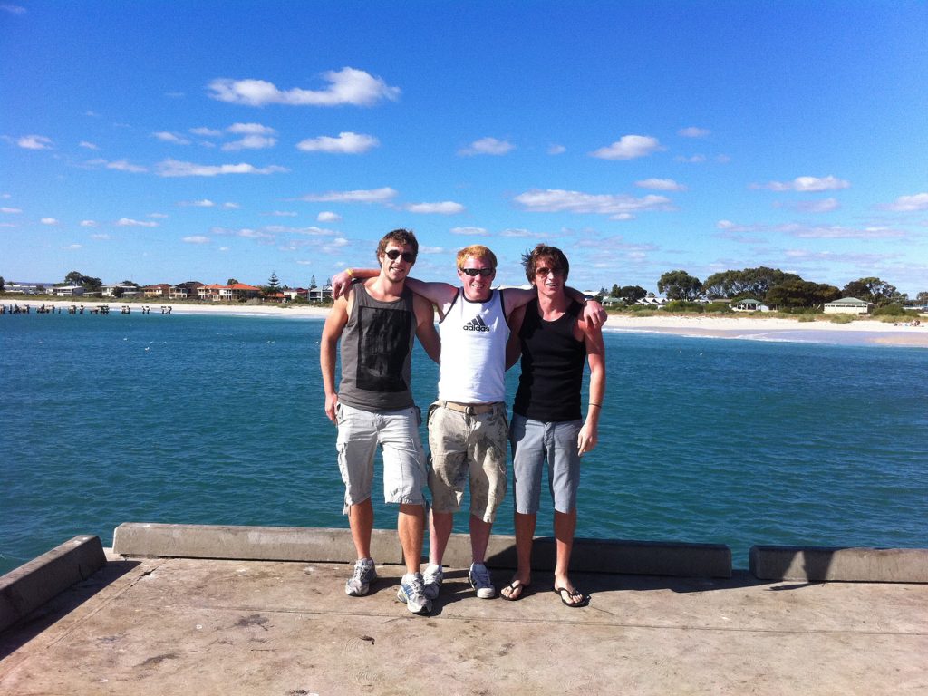 David Simpson with two guys in West Coast, Australia. Hitting a cow on the west coast road trip