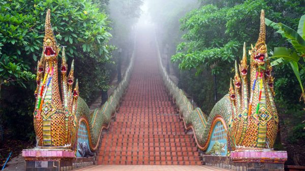 Doi Suthep steps in Thailand. Temples hikes and hard mattresses in Chiang Mai