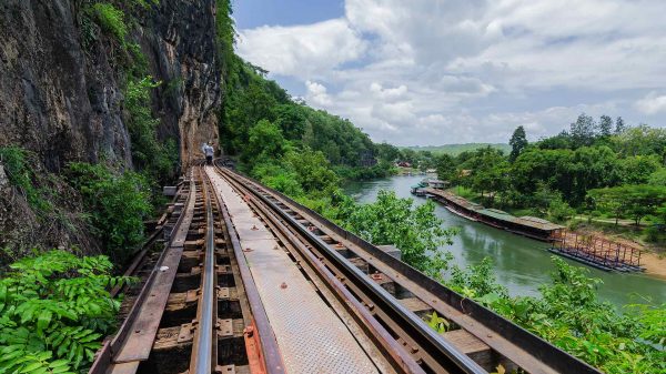 Death Railway in Kanchanaburi Province, Thailand. Bridge over the River Kwai and Hellfire Pass