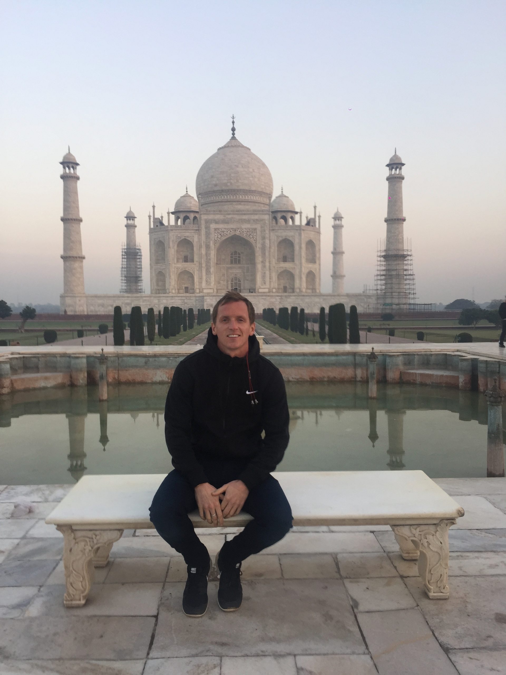 David Simpson and the Taj Mahal in India. All alone at the Taj Mahal