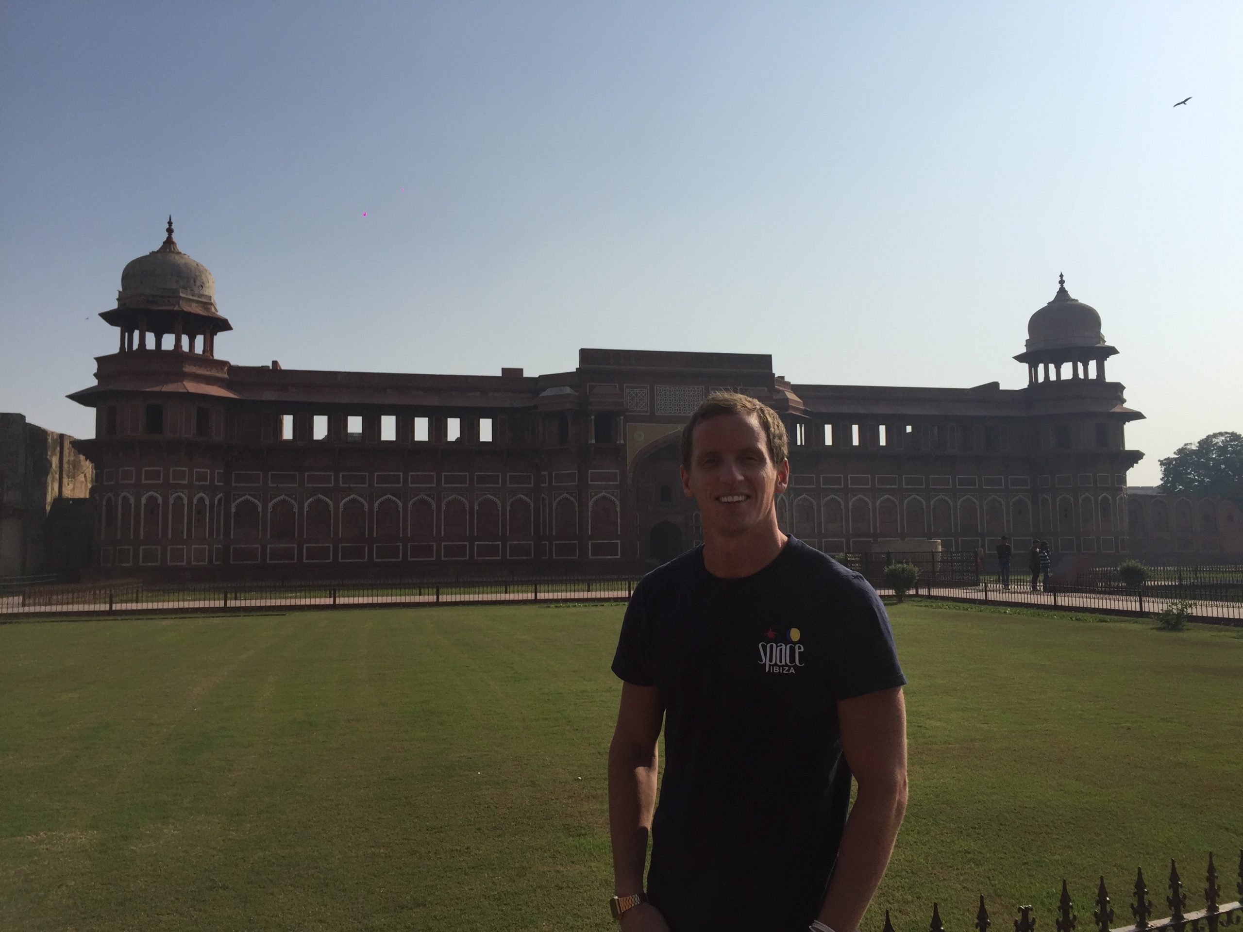 David Simpson and The Agra Fort in India. All alone at the Taj Mahal