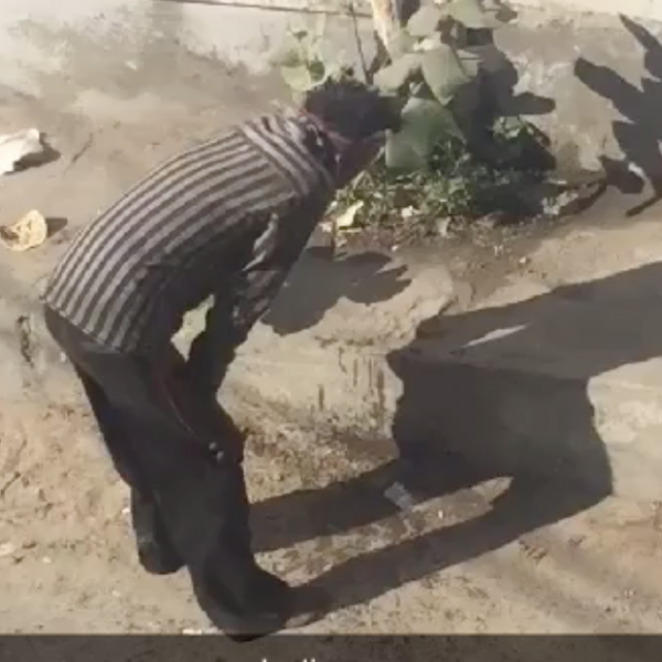 Man stooping in India. Snake charming in Jaipur