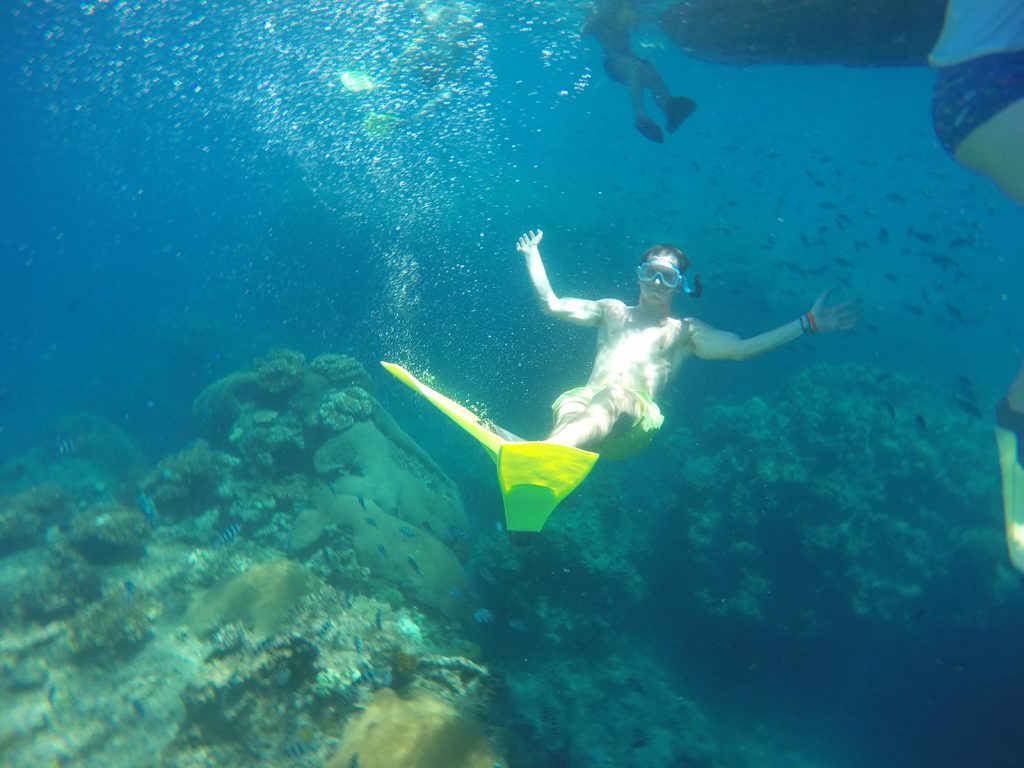 David Simpson underwater in Beachcomber Island, Fiji. Beachcomber island