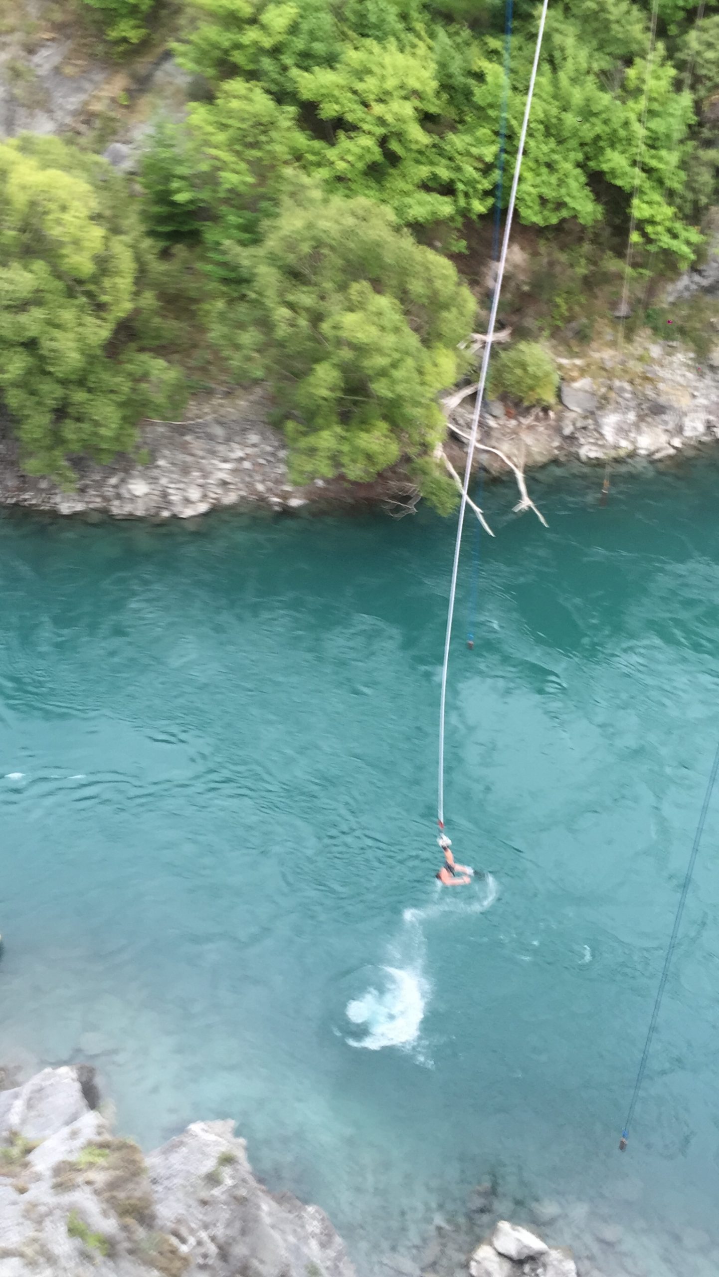 David Simpson taking the plunge into the river during bungee jump in Kawarau, New Zealand. My first and favourite bungee jump
