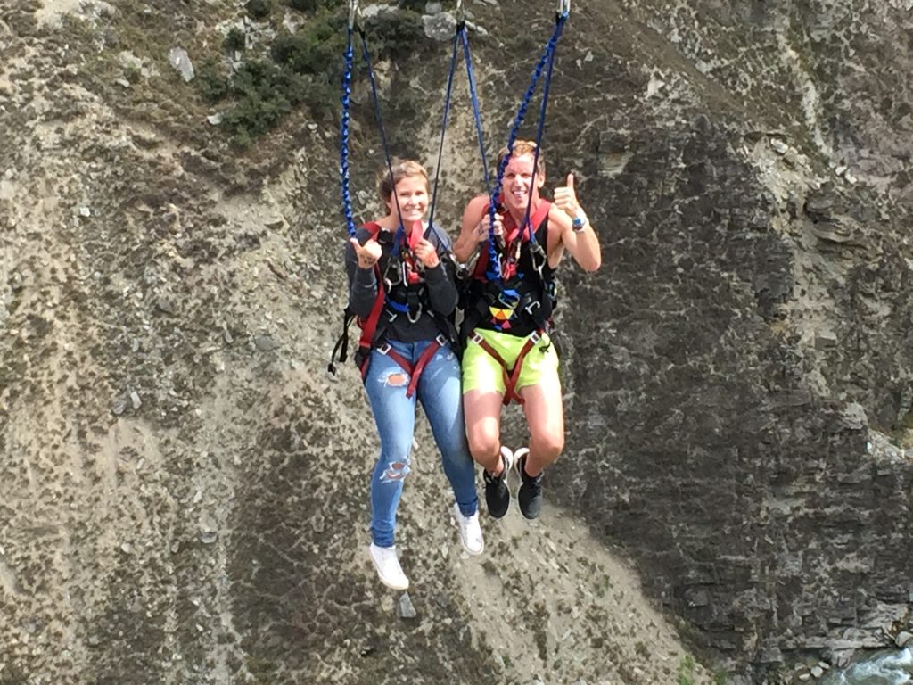 Anna and David Simpson ready for the biggest swing in the world. The biggest canyon swing in the world