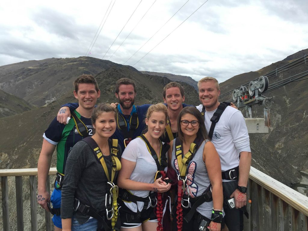 David Simpson and friends at the Nevis Bungee jump in New Zealand. A Hangover & the 134M Nevis Bungee jump