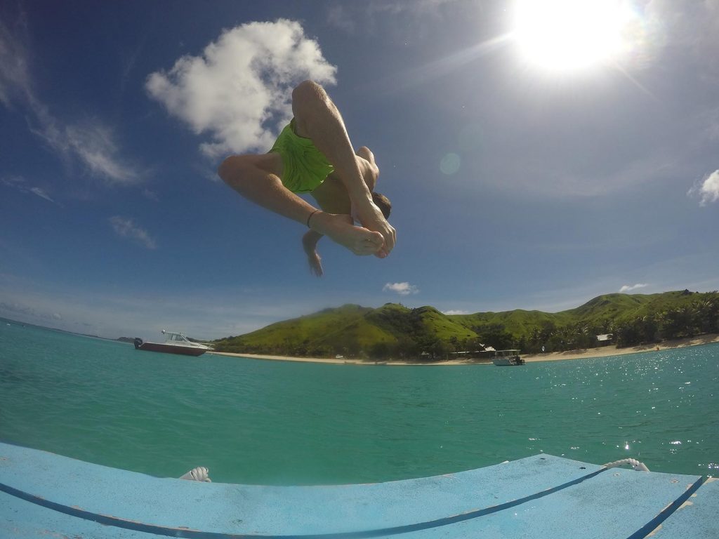 David Simpson diving the waters of Blue Lagoon in Fiji. Blue Lagoon, the nicest resort on the Yasawa