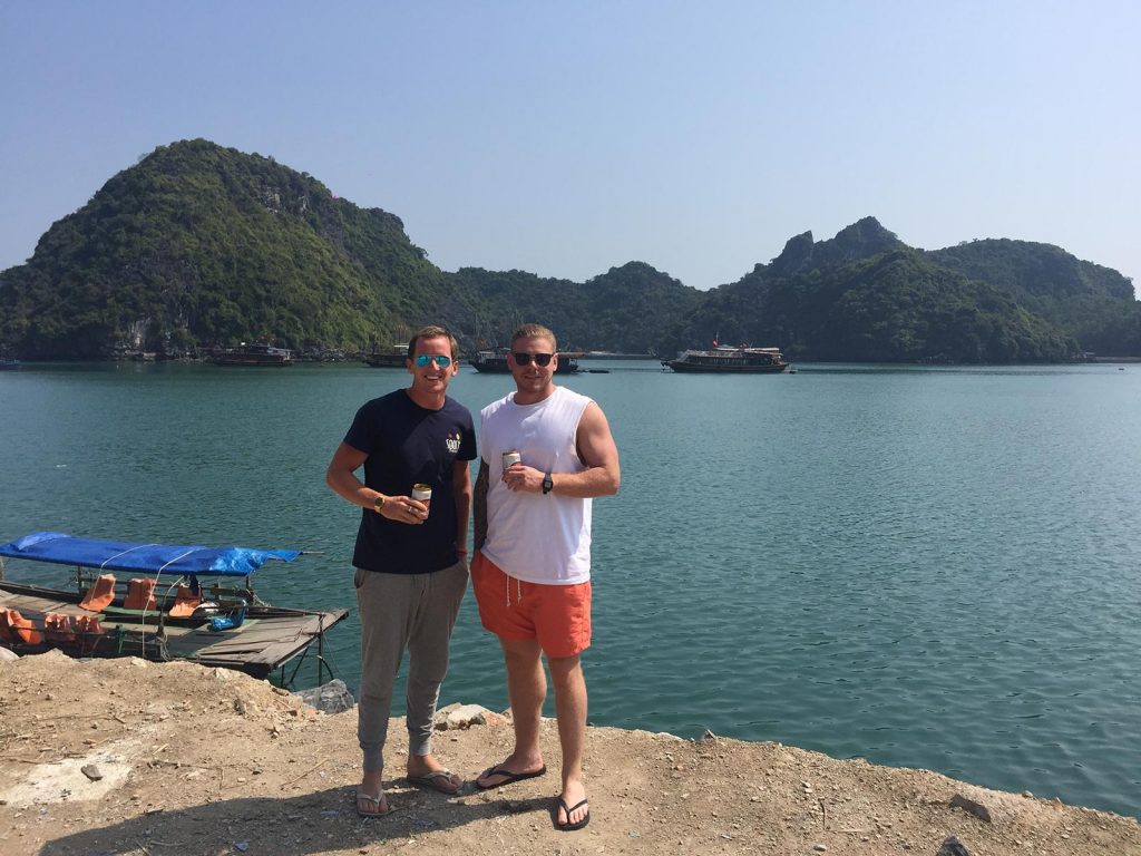 David Simpson and friend drinking beer in Ha Long Bay, Vietnam. Everyone's worst travel nightmare happened today