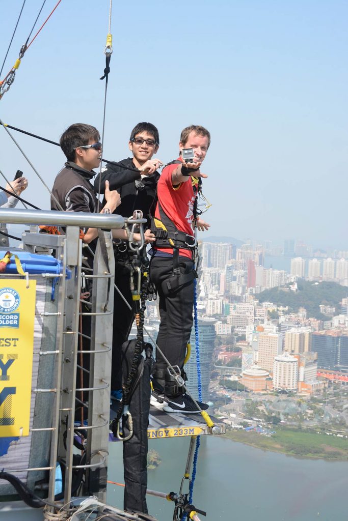David Simpson about to jump the bungee in Macau. The world's highest bungee