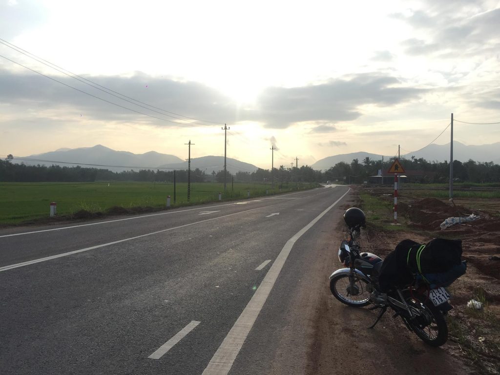 Motorbike on the roadside in Quy Nhon, Vietnam. The Vietnamese clubs
