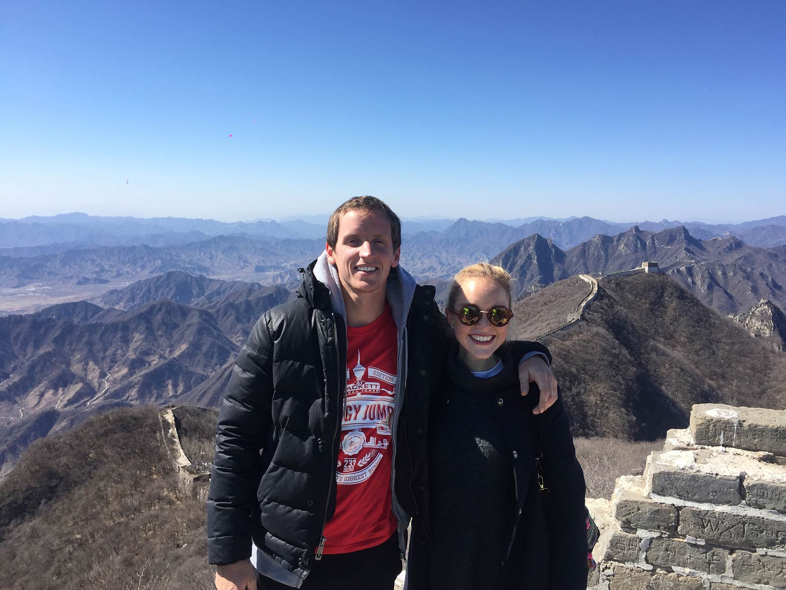 David Simpson and friend girl at the Great Wall of China in Beijing, China. The Great Wall of China
