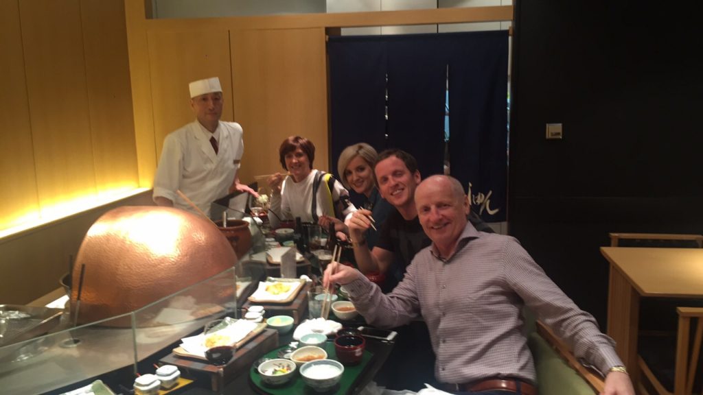 David Simpson and family dining in Tokyo, Japan. 3 Weeks in Japan