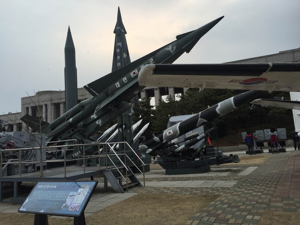 Missiles exhibit at War Memorial of South Korea in Seoul, South Korea. Life and Seoul of Korea