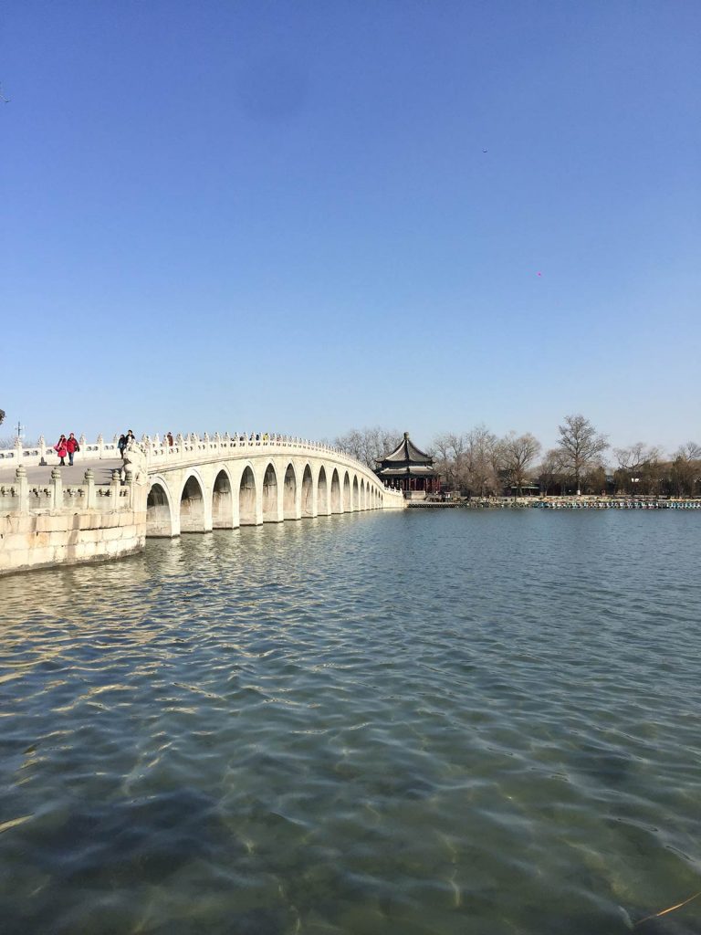 A bridge near a lake at the Summer Palace in Beijing, China. The Summer Palace