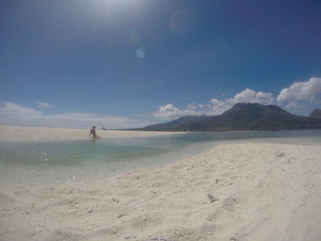 Sandy beach at White Island in Camiguin, Philippines. White Island on Camiguin