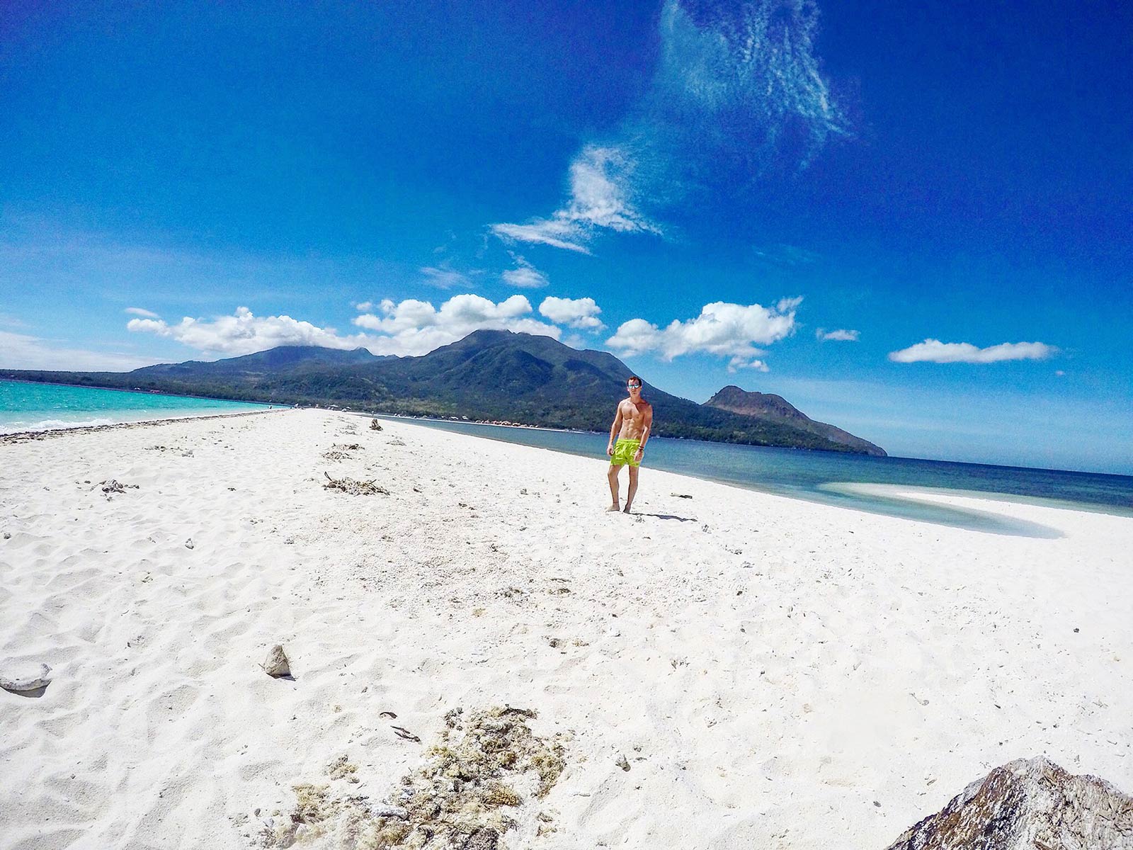 David Simpson on the beach at White Island in Camiguin, Philippines. White Island on Camiguin