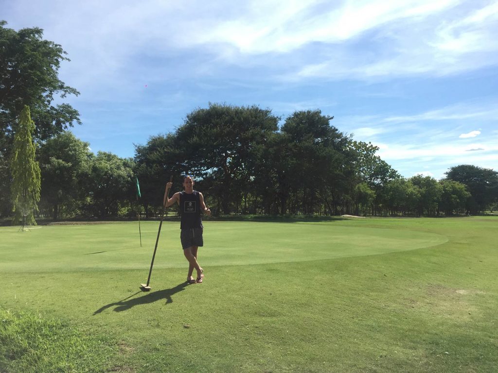 David Simpson at golf course in Myanmar. Trains, temples & Bagan, The highlights of Myanmar
