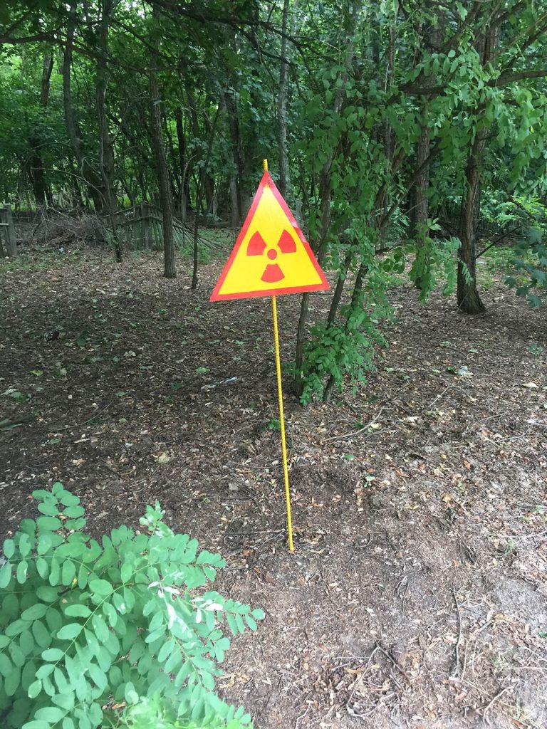 Radioactive sign at Pripyat in Chernobyl, Ukraine. The most dangerous attraction on earth