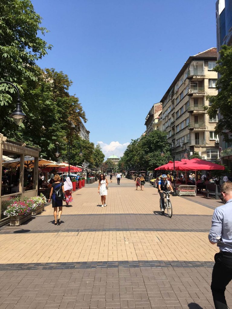 A pedestrian street in Sofia, Bulgaria. My Balkans trip summed up in photos
