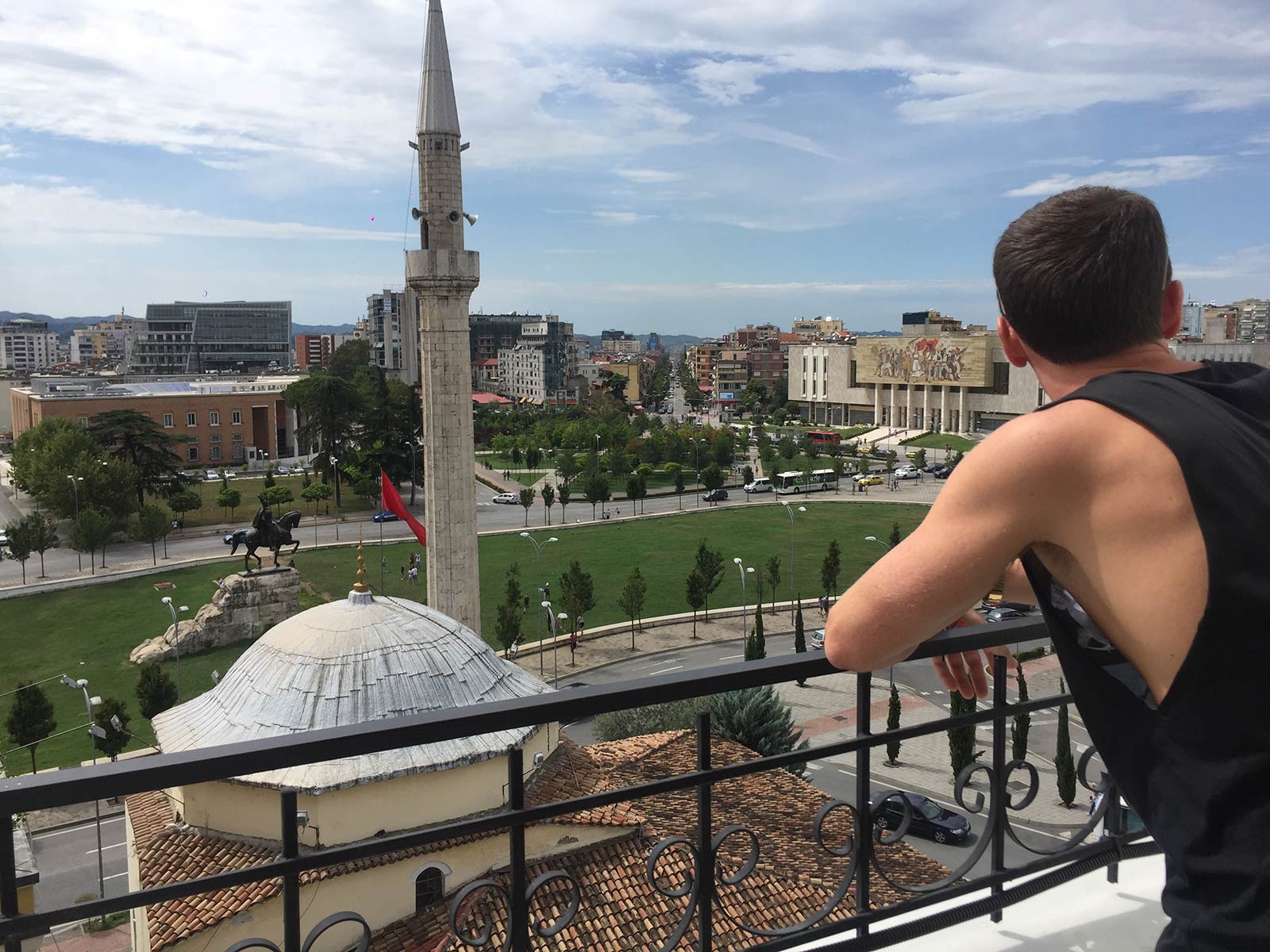 David Simpson looking over the city in Tirana, Albania. My Balkans trip summed up in photos