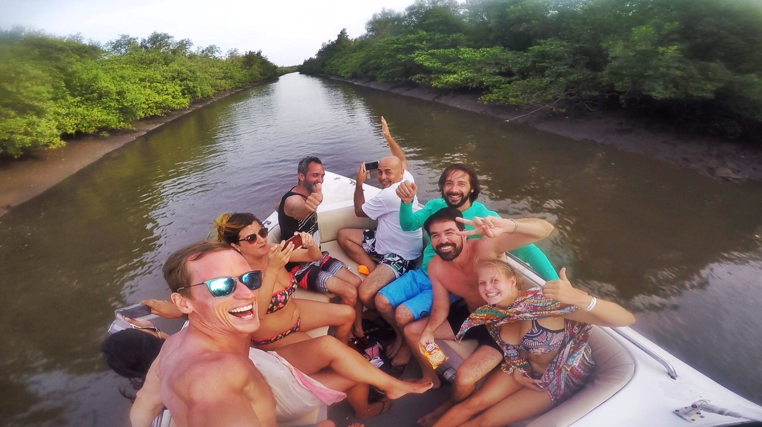 David Simpson and friends on a speedboat in Morro De Sao Paulo, Brazil. Fear, speedboats & quiet beaches in Morro De Sao Paulo