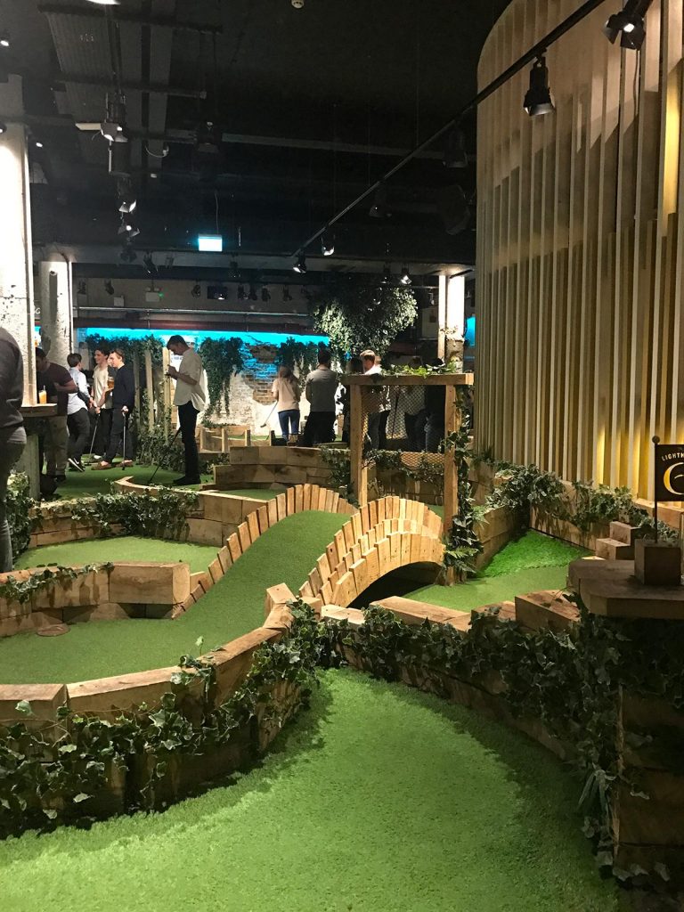 Indoor golf course in London, England. Cheltenham, Europe & Mum's 60th summed up in photos