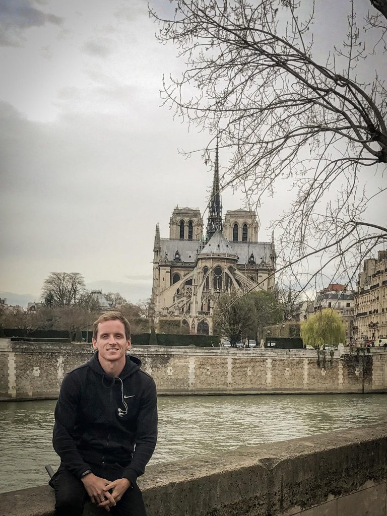 David Simpson by the river near Notre Dame Cathedral in Paris, France. Cheltenham, Europe & Mum's 60th summed up in photos