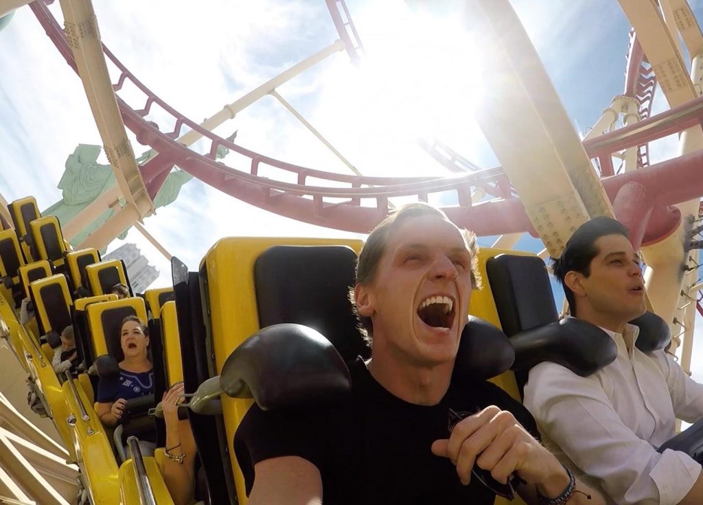 David Simpson riding the roller coaster in Las Vegas, USA. Losing my photos and 3 Cirque Du Soleils in Vegas