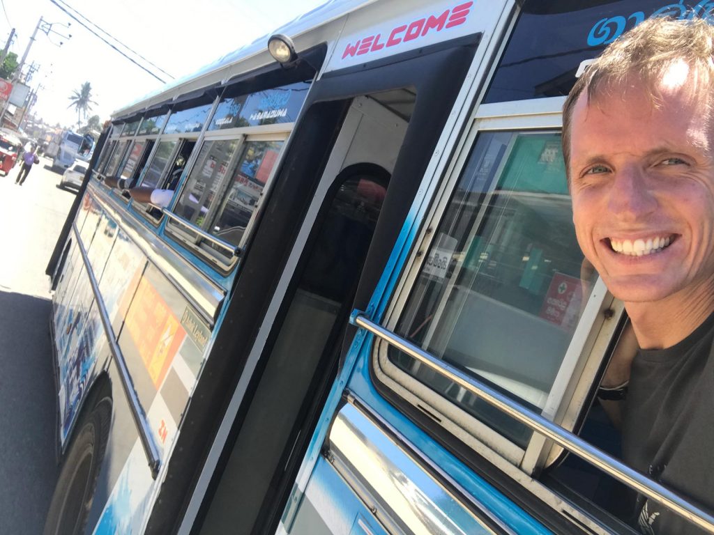 David Simpson on bus in Galle, Sri Lanka. The Train Ride of a Lifetime pt3, Mirissa