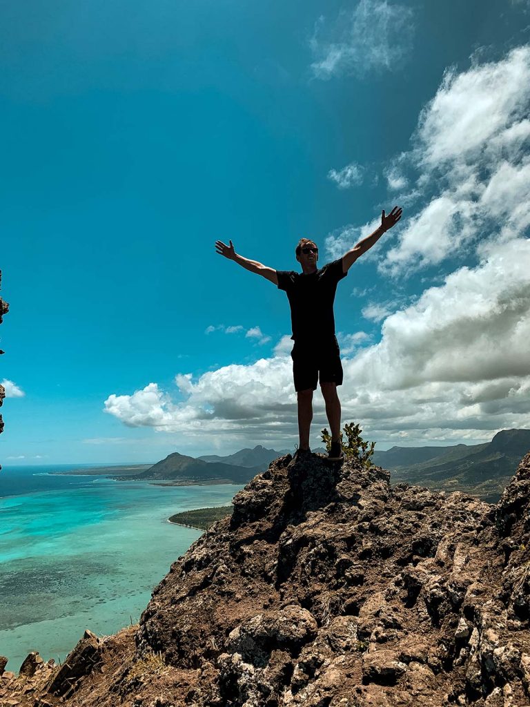 David Simpson hiking in Mauritius, Africa. The best view of Mauritius