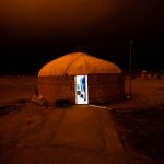 Tepee at night in Darvaza, Turkmenistan. -10 & breaking down in the middle of the desert