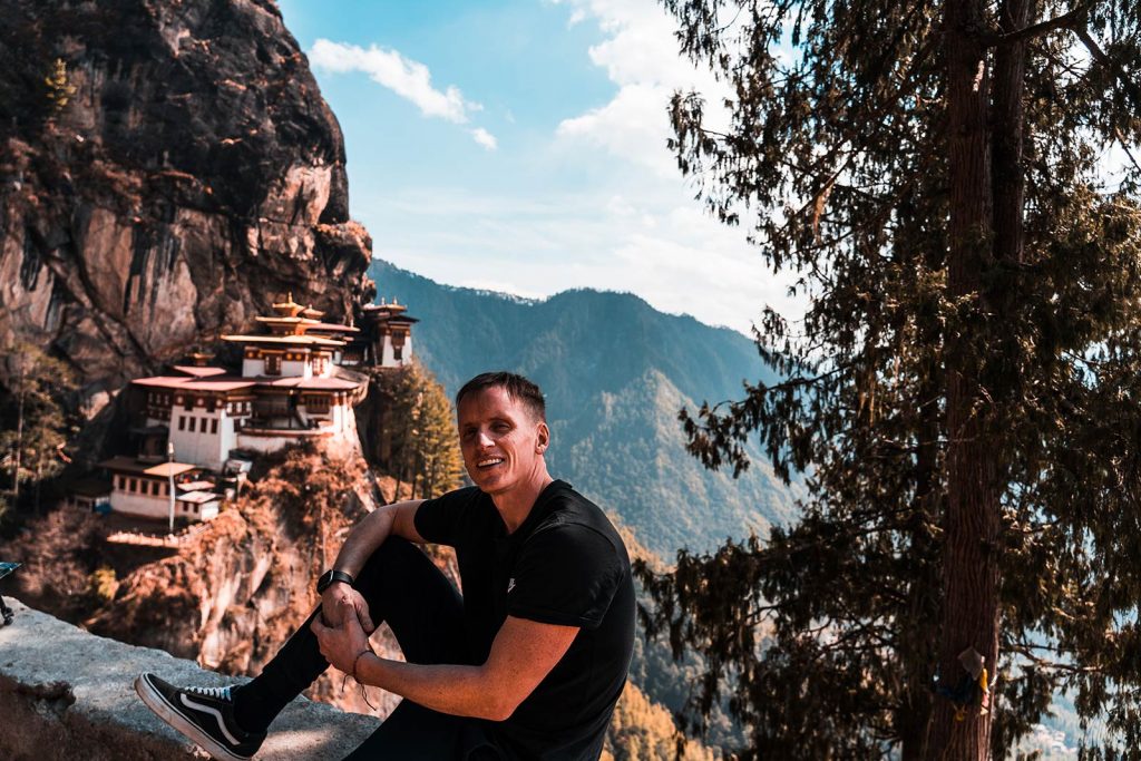 David Simpson and the Paro Taktsang in Bhutan. The Central Asian series, reflection post