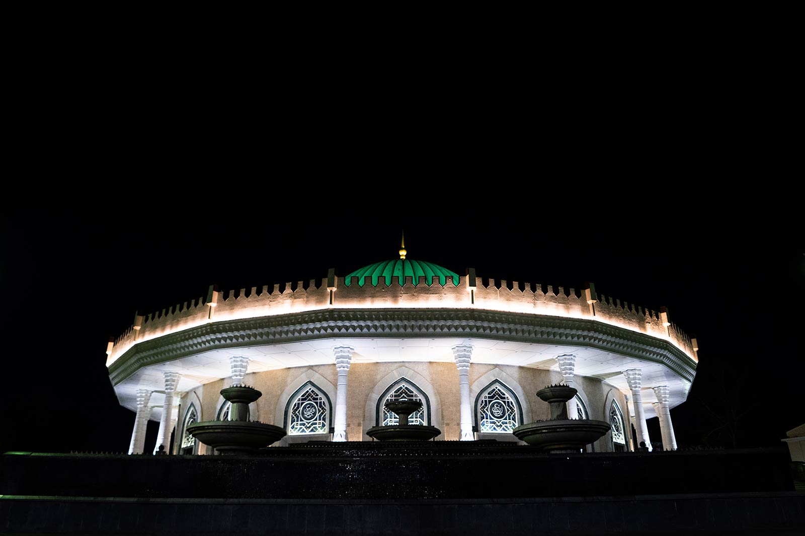 Lighted architecture at night in Tashkent, Uzbekistan. A day in stunning Samarkand