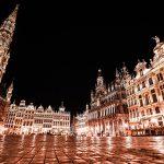 Central Square at night in Brussels, Belgium. Visas, mussles & pis in Brussels
