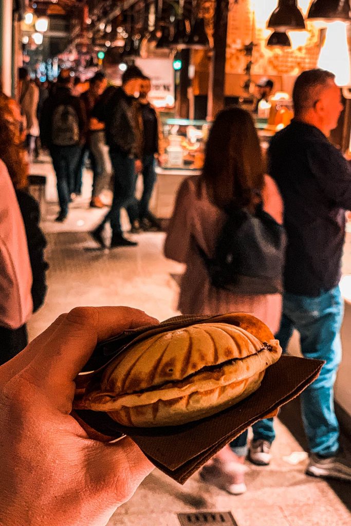 Ice cream toastie at Mercado de San Miguel in Madrid, Spain. Chasing a tour bus around Madrid