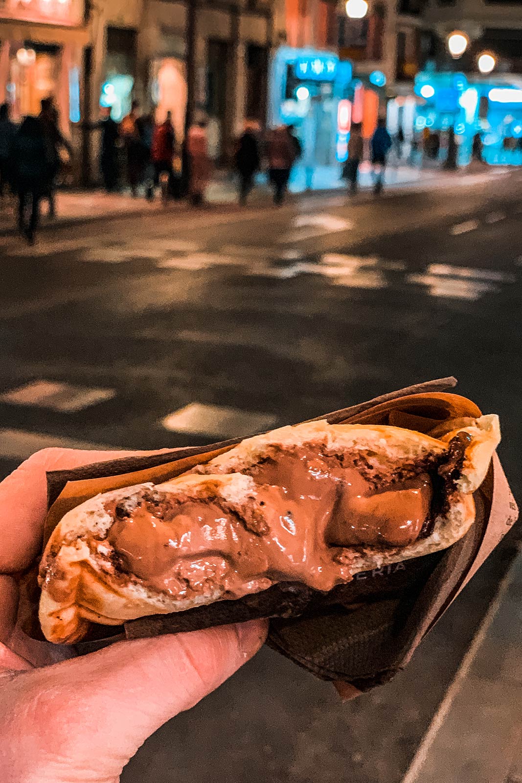 Ice cream toastie at Mercado de San Miguel in Madrid, Spain. Chasing a tour bus around Madrid