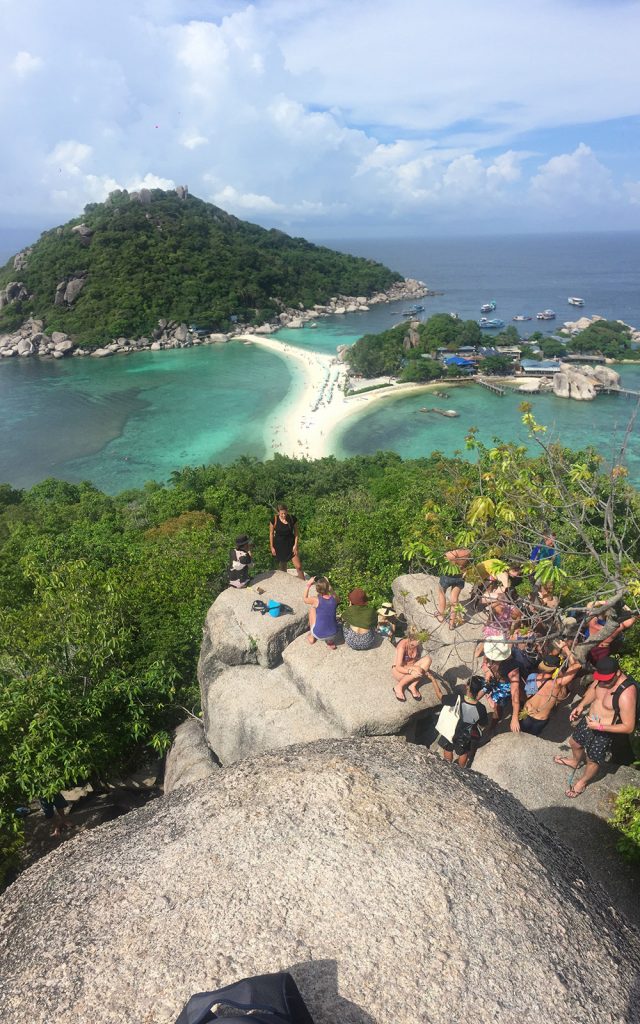 People at the top of Nangyuan Island in Koh Tao, Thailand. A GoPro to the face and Nangyuan Island, Koh Tao