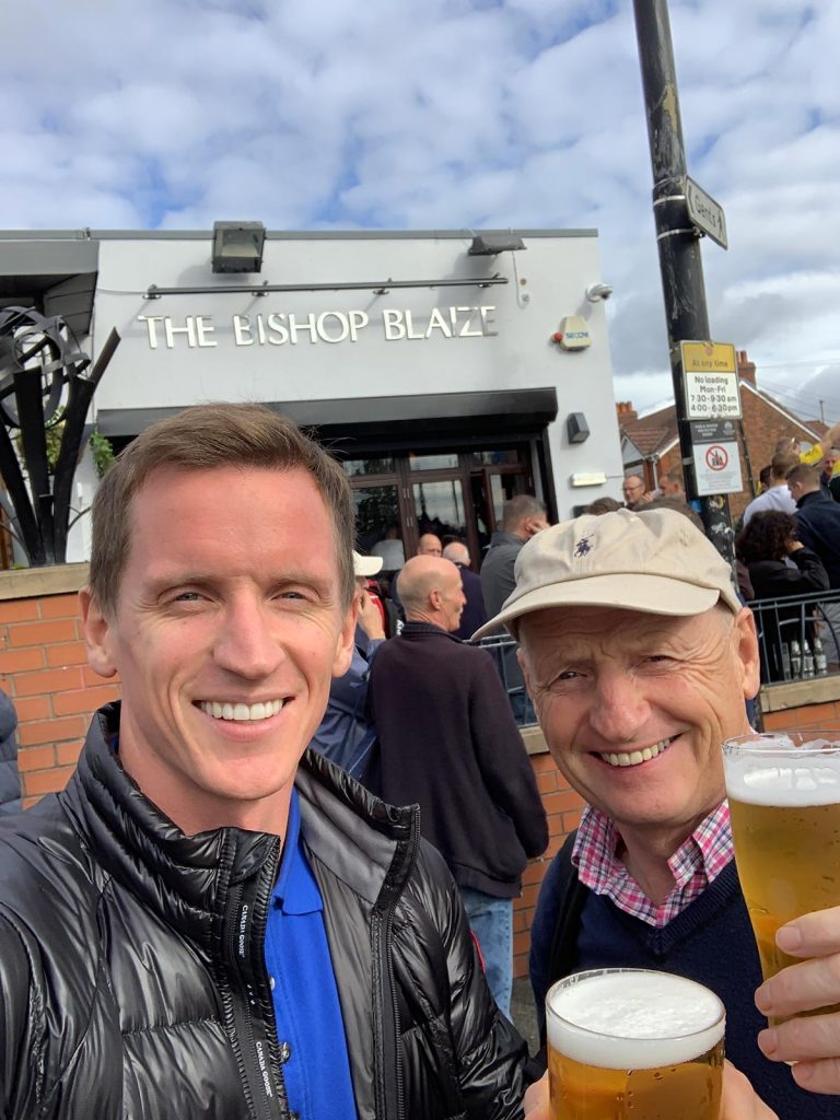 David Simpson and dad in Trafford, England. The ashes, 2019