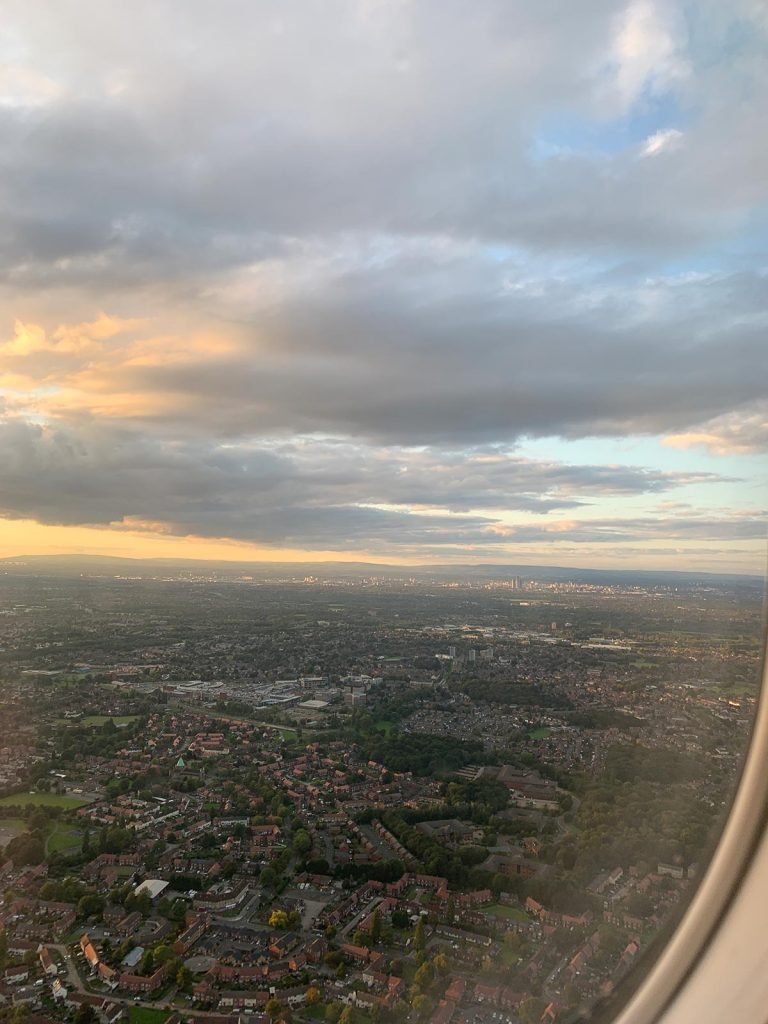 View from the plane window in Trafford, England. The ashes, 2019
