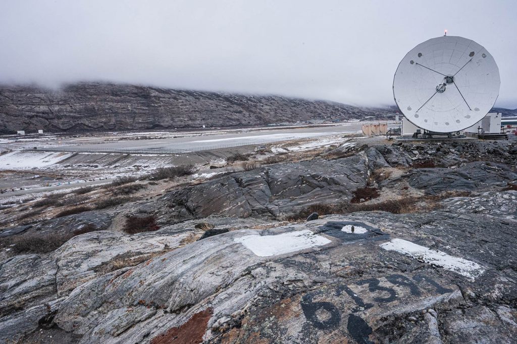 Satellite dish in Kangerlussuaq, Greenland. Chasing the Northern Lights