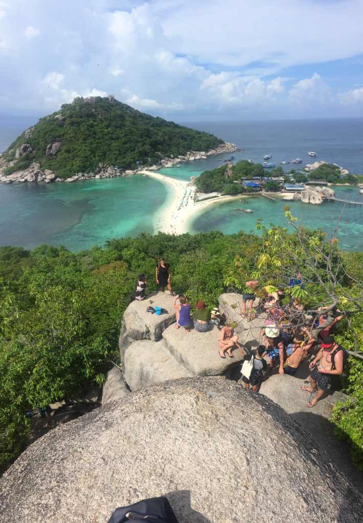 People on top of Nangyuan Island in Koh Tao, Thailand. A GoPro to the face and Nangyuan Island, Koh Tao