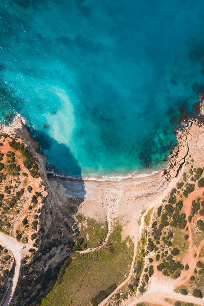 Aerial view of Lara Beach in Cyprus. The disputed series, reflection post