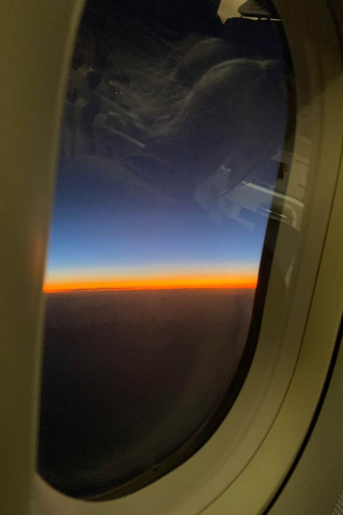 Sunrise at plane window in Cyprus. The best beach in Cyprus