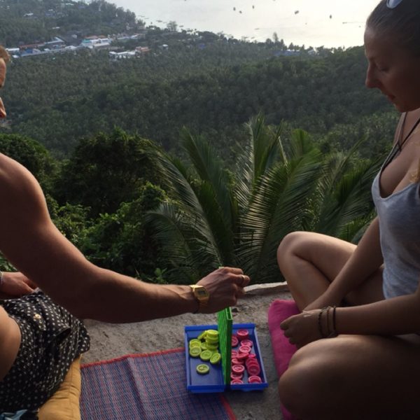 David Simpson and a girl at Mango Viewpoint in Koh Tao, Thailand. The best viewpoints in Koh Tao