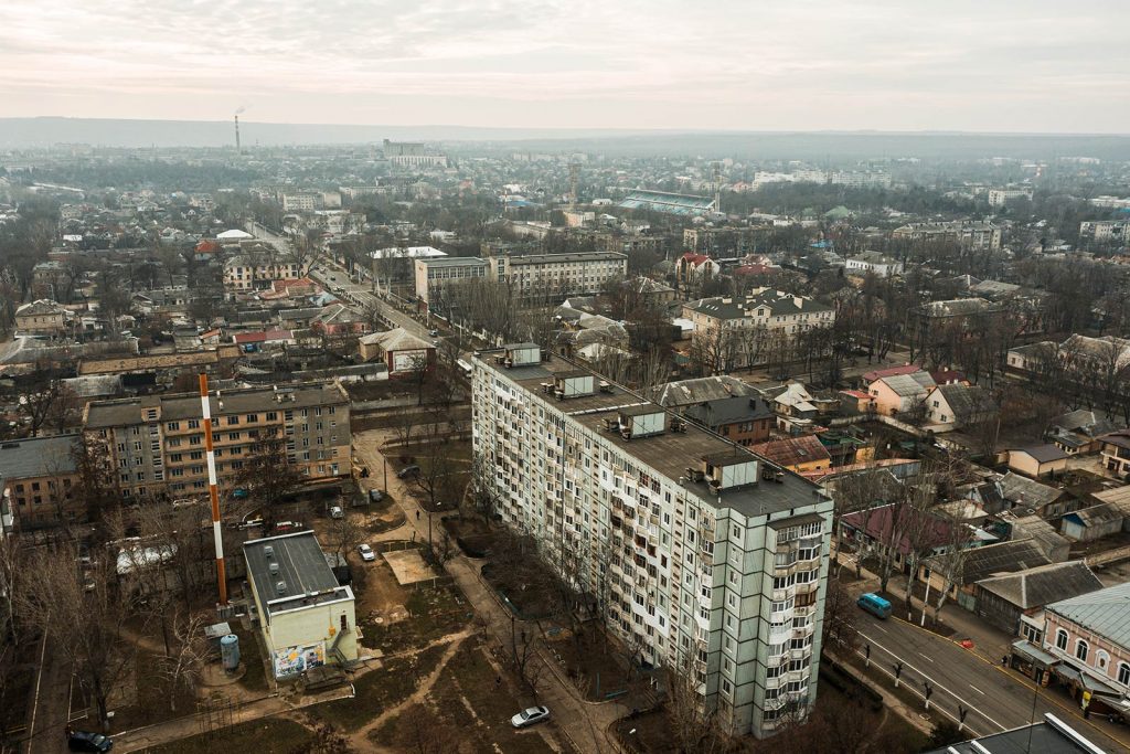Aerial view of Tiraspol, Transnistria. A day in Transnistria