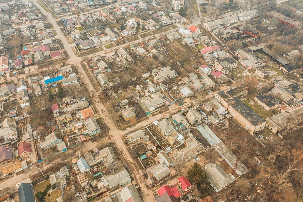 Aerial view of Tiraspol, Transnistria. A day in Transnistria
