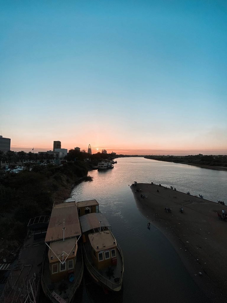 River during sunset in Sudan. Getting caught up in a protest in Sudan