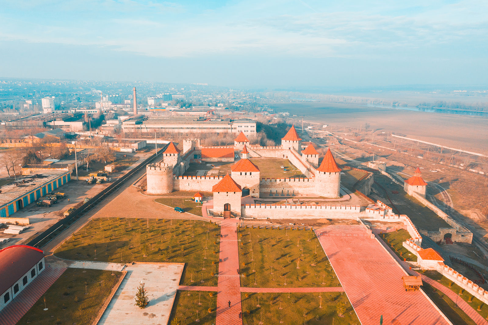Aerial view of Bendery Fortress in Transnistria. 2020 reflection